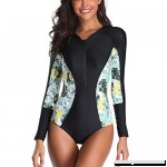 Xturfuo Women's Siamese Zipper Swimsuit Printed Deep V Long Sleeve Sunscreen Bikini Monokini Beachwear Green B07M6KP2F2